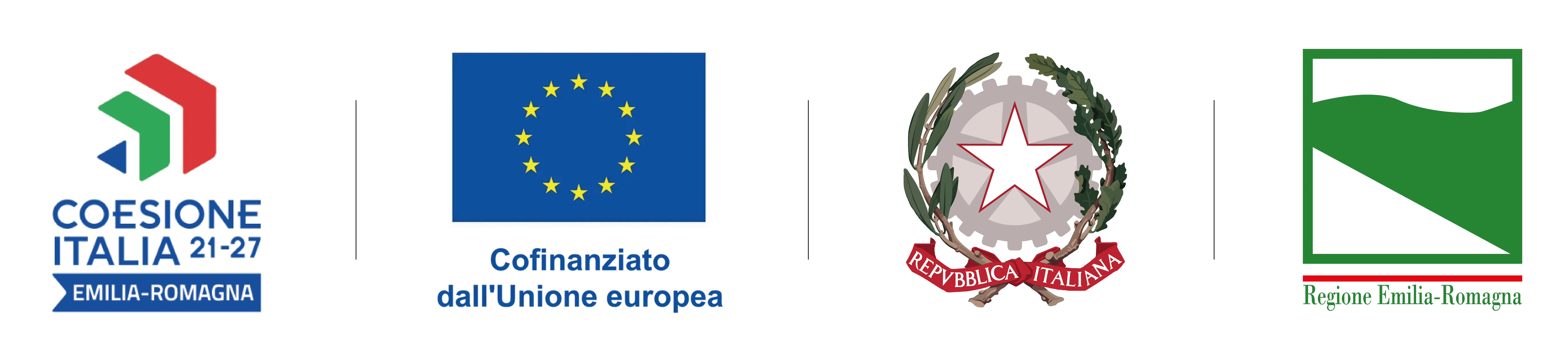 Loghi Coesione Italia 21-27 Emilia-Romagna, Cofinanziato dall'Unione europea, Repubblica Italiana e Regione Emilia-Romagna